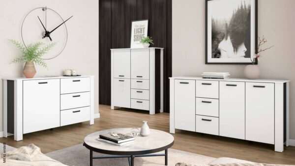 Sideboard FARO weiß schwarz B/H/T: ca. 140x84x40 cm Sideboard FARO weiß schwarz B/H/T: ca. 140x84x40 cm – Bild 3