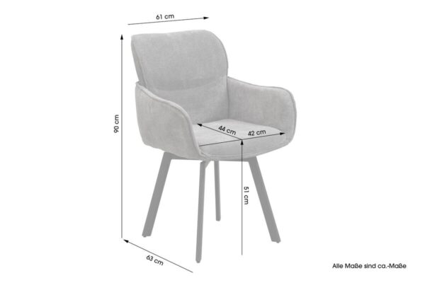 Stuhl RICO, 2er-Set schwarz grau Metall Stoff B/H/T: ca. 61x90x63 cm – Bild 2