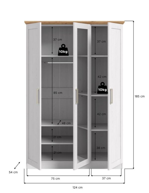 Kleiderschrank FLORENZ Sibiu Lärche Nachbildung Eiche Artisan Nachbildung B/H/T: ca. 124x184x54 cm – Bild 3