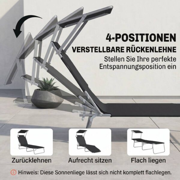 Outsunny Gartenliege schwarz Metall B/H/L: ca. 58x27x187 cm – Bild 2