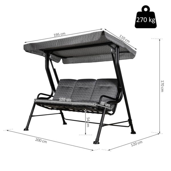 Outsunny Hollywoodschaukel schwarz Stahl B/H/T: ca. 200x170x120 cm Outsunny Hollywoodschaukel schwarz Stahl B/H/T: ca. 200x170x120 cm – Bild 2