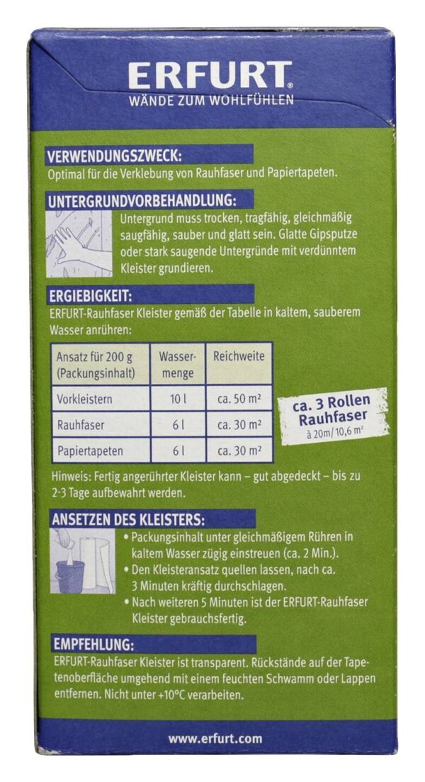 Erfurt Tapetenkleister Rauhfaser ca. 0,2 kg Erfurt Tapetenkleister Rauhfaser ca. 0,2 kg – Bild 4