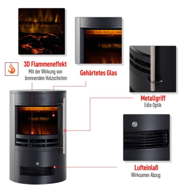 HOMCOM Elektrischer-Kamin 820-087 schwarz Eisen Kunststoff Glas B/H/T: ca. 41x64,5x41 cm ca. 1800 W – Bild 4