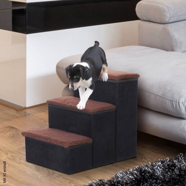 PawHut Haustiertreppe schwarz MDF B/H/L: ca. 54x48x40 cm – Bild 2