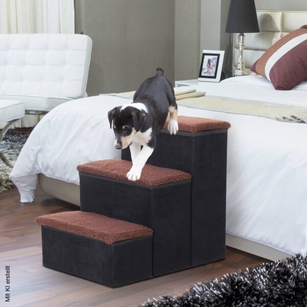 PawHut Haustiertreppe schwarz MDF B/H/L: ca. 54x48x40 cm – Bild 5