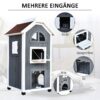 PawHut Katzenvilla grau Holz B/H/L: ca. 55x109x59 cm – Bild 3