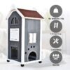 PawHut Katzenvilla grau Holz B/H/L: ca. 55x109x59 cm – Bild 5