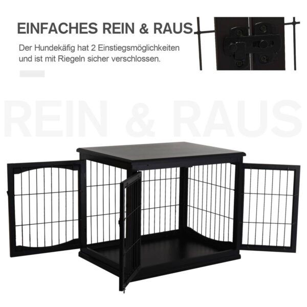 PawHut Hundekäfig schwarz MDF B/H/T: ca. 81x66x59 cm – Bild 2