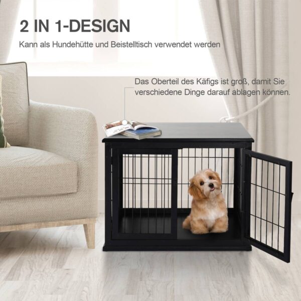 PawHut Hundekäfig schwarz MDF B/H/T: ca. 81x66x59 cm – Bild 4