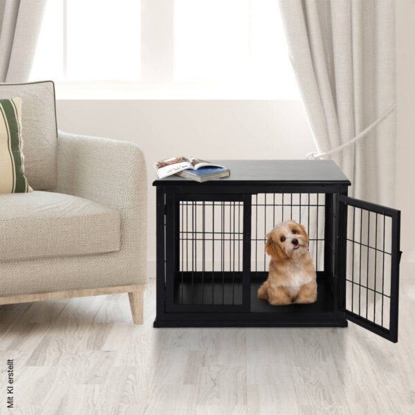 PawHut Hundekäfig schwarz MDF B/H/T: ca. 81x66x59 cm – Bild 5
