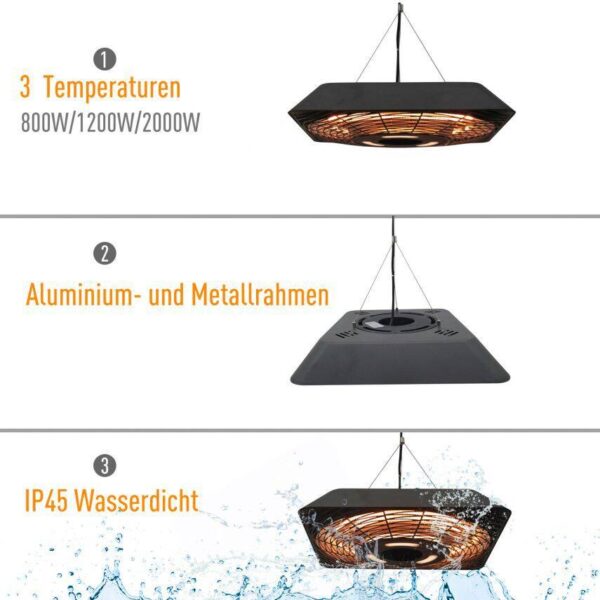 Outsunny Deckenheizstrahler 842-136V90 schwarz B/H/T: ca. 45x10x45 cm Outsunny Deckenheizstrahler 842-136V90 schwarz B/H/T: ca. 45x10x45 cm – Bild 3