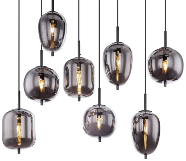 GLOBO Pendelleuchte Blacky schwarz Metall Rauchglas B/H/L: ca. 34x120x94 cm E14 8 Brennstellen GLOBO Pendelleuchte Blacky schwarz Metall Rauchglas B/H/L: ca. 34x120x94 cm E14 8 Brennstellen – Bild 2