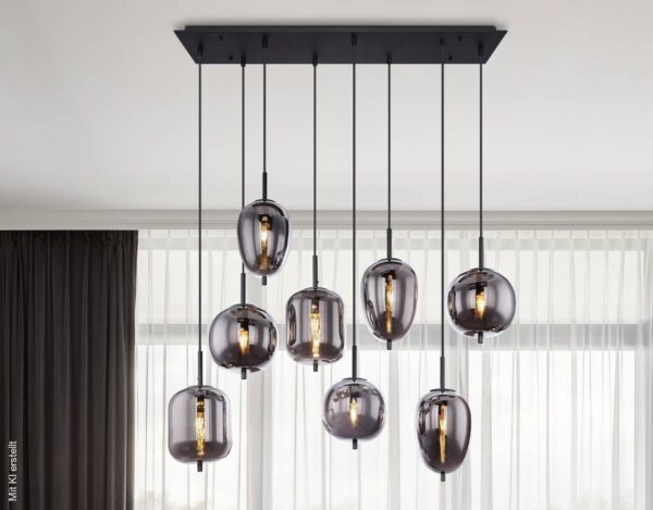 GLOBO Pendelleuchte Blacky schwarz Metall Rauchglas B/H/L: ca. 34x120x94 cm E14 8 Brennstellen GLOBO Pendelleuchte Blacky schwarz Metall Rauchglas B/H/L: ca. 34x120x94 cm E14 8 Brennstellen – Bild 3