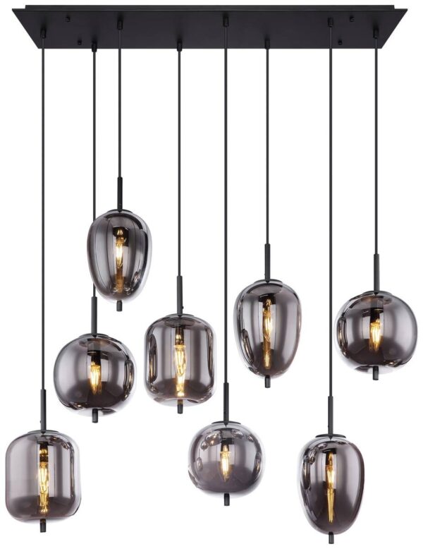 GLOBO Pendelleuchte Blacky schwarz Metall Rauchglas B/H/L: ca. 34x120x94 cm E14 8 Brennstellen GLOBO Pendelleuchte Blacky schwarz Metall Rauchglas B/H/L: ca. 34x120x94 cm E14 8 Brennstellen – Bild 4