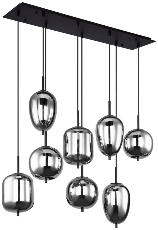 GLOBO Pendelleuchte Blacky schwarz Metall Rauchglas B/H/L: ca. 34x120x94 cm E14 8 Brennstellen GLOBO Pendelleuchte Blacky schwarz Metall Rauchglas B/H/L: ca. 34x120x94 cm E14 8 Brennstellen – Bild 5
