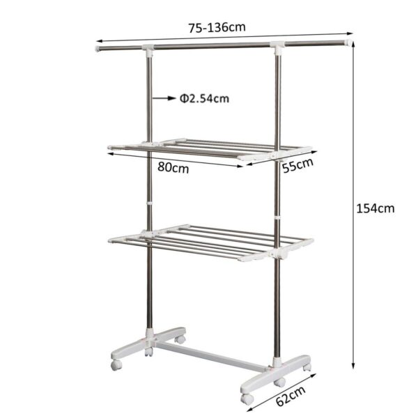 HOMCOM Turmwäscheständer silber Edelstahl H/T/L: ca. 154x62x136 cm – Bild 2