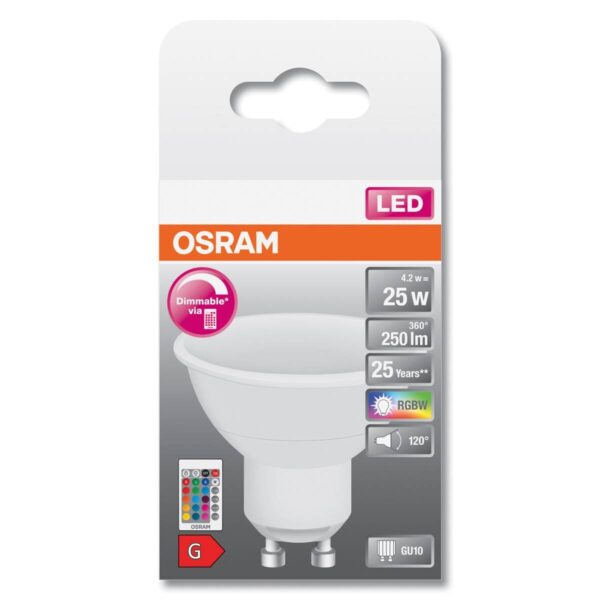 OSRAM LED-Leuchtmittel Reflektorlampe RGBW mit Fernbedienung AC31123 GU10 – Bild 3