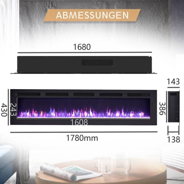 Balderia Elektrischer-Kamin Leif 70 schwarz B/H/T: ca. 168x38,6x13,8 cm ca. 2000 W – Bild 4