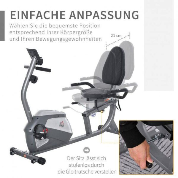 HOMCOM Liegeergometer grau Metall B/H/L: ca. 62,5x38x136 cm – Bild 4