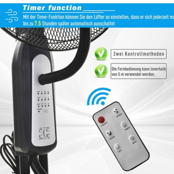 HOMCOM Standventilator mit Wasserzerstäuber schwarz Metall Kunststoff H/D: ca. 120x44 cm – Bild 5