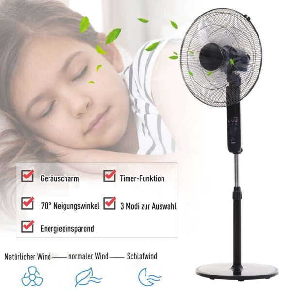 HOMCOM Standventilator mit Fernbedienung schwarz Metall Kunststoff H/D: ca. 124x45 cm – Bild 2