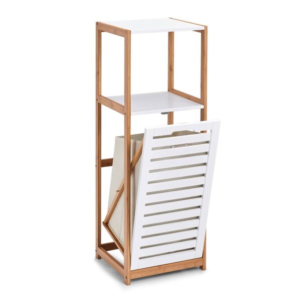 Standregal mit Wäschesammler weiß Bambus B/H/L: ca. 33x98x36,3 cm – Bild 2