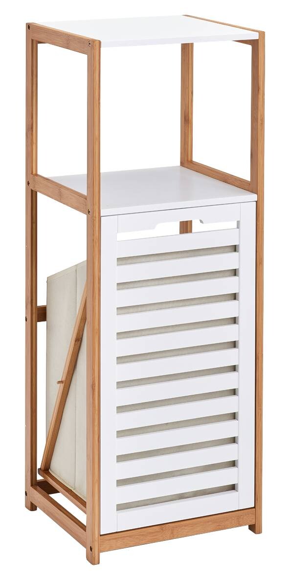 Standregal mit Wäschesammler weiß Bambus B/H/L: ca. 33x98x36,3 cm – Bild 3