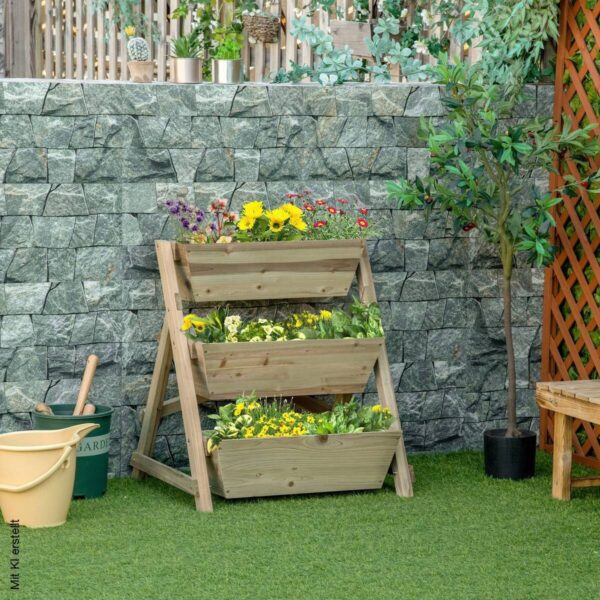 Outsunny Blumentreppe natur Holz B/H/L: ca. 61x77x71 cm Outsunny Blumentreppe natur Holz B/H/L: ca. 61x77x71 cm – Bild 5