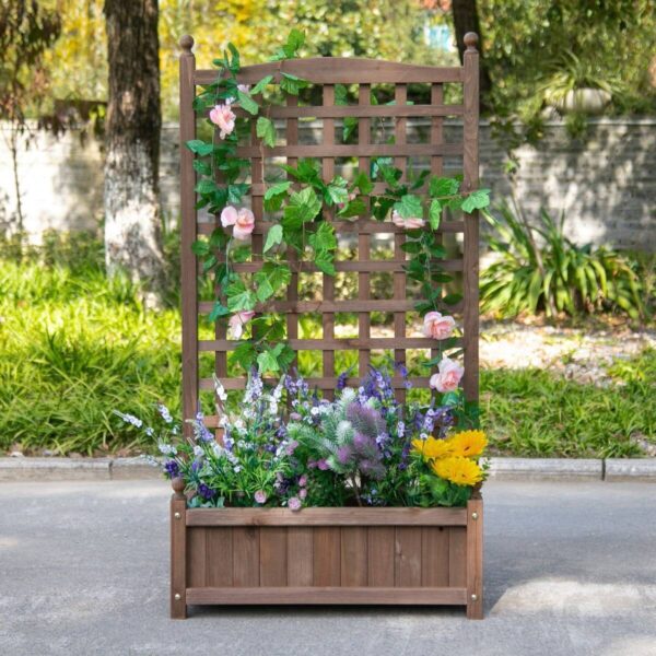 Outsunny Pflanzkasten braun Holz B/H/L: ca. 28x120x64 cm – Bild 3