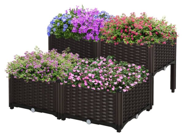 Outsunny Hochbeet dunkelbraun Polypropylen B/T: ca. 80x40 cm – Bild 2