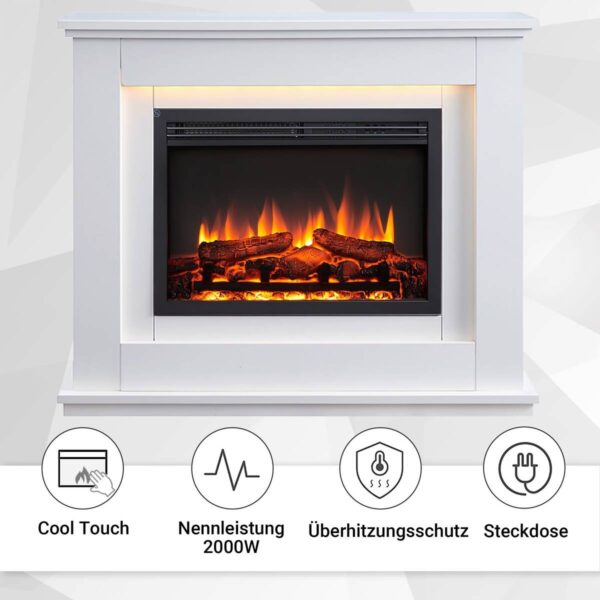 Balderia Elektrischer-Kamin Baldur EF61D-MT119A weiß MDF B/H/T: ca. 100x83x28 cm ca. 2000 W – Bild 3