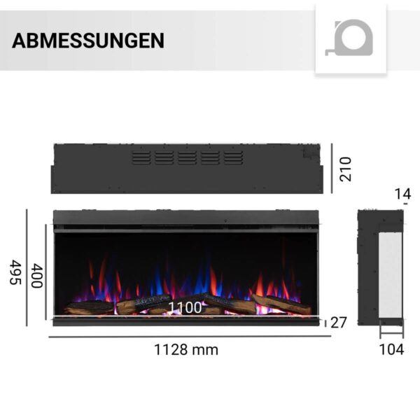 Balderia Elektrischer-Kamin EF408A Athena 44"" schwarz B/H/T: ca. 113x50x21 cm ca. 1500 W – Bild 2