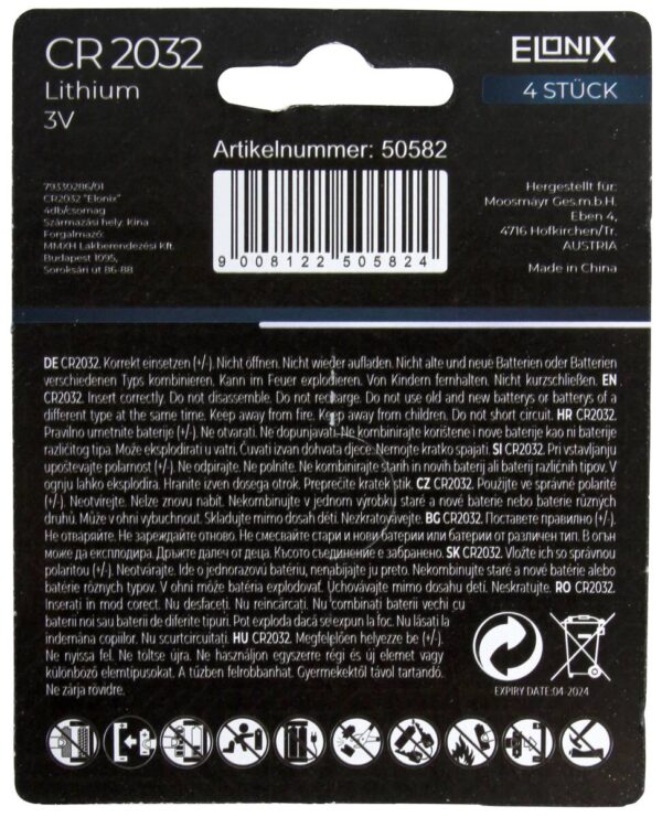 Elonix Knopfzelle Lithium CR2032 4er Pack – Bild 2