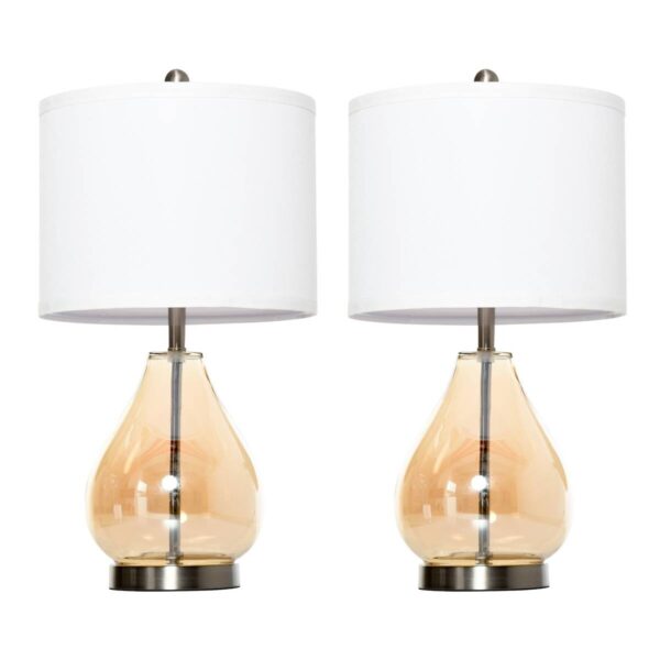 HOMCOM 2er-Tischleuchtenset B31-251 goldgelb cremeweiß silber Leinen Stahl Glas B/H/T: ca. 30x56x30 cm E27 1 Brennstellen – Bild 3
