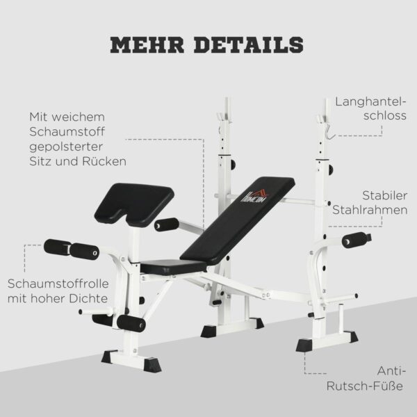HOMCOM Hantelbank weiß Stahl B/H/L: ca. 134x136x180 cm – Bild 3