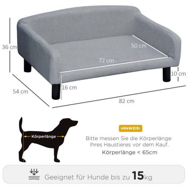PawHut Hundesofa hellgrau Polyester B/H/L: ca. 82x36x54 cm – Bild 3