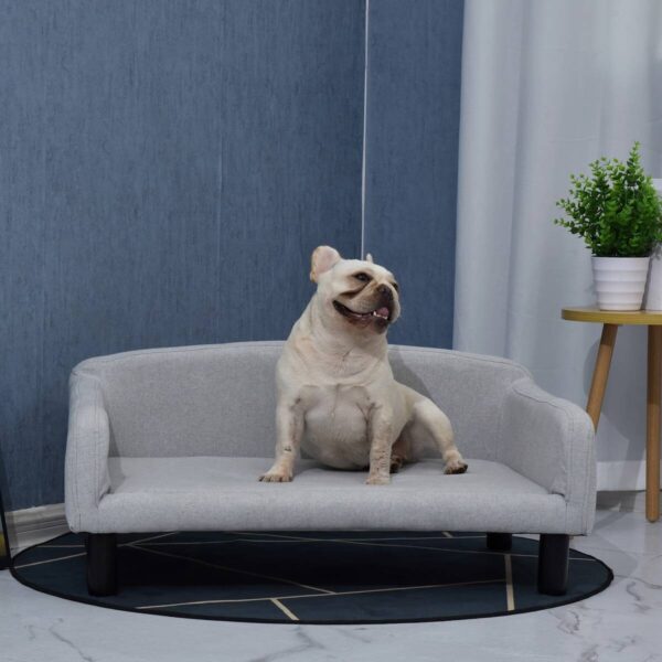 PawHut Hundesofa hellgrau Polyester B/H/L: ca. 82x36x54 cm – Bild 5