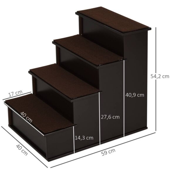 PawHut Haustiertreppe dunkelbraun MDF B/H/L: ca. 40x54,2x59 cm – Bild 3