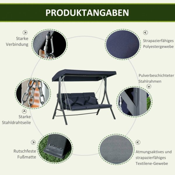 Outsunny Hollywoodschaukel dunkelblau Polyester B/H/L: ca. 118x168x198 cm – Bild 5