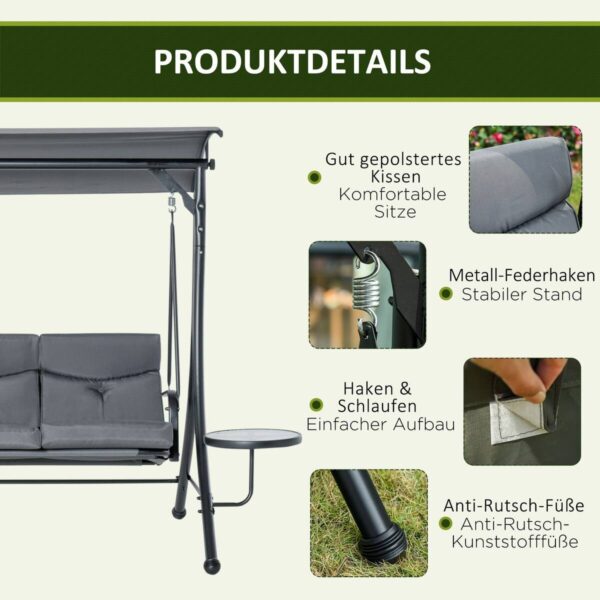 Outsunny Hollywoodschaukel grau Polyester B/H/L: ca. 125x177x271 cm Outsunny Hollywoodschaukel grau Polyester B/H/L: ca. 125x177x271 cm – Bild 2