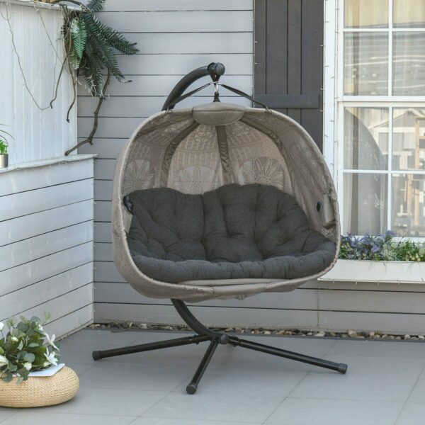 Outsunny Hängesessel mit zwei Sitzplätzen schwarz Polyester B/H/L: ca. 126x172x132 cm – Bild 4