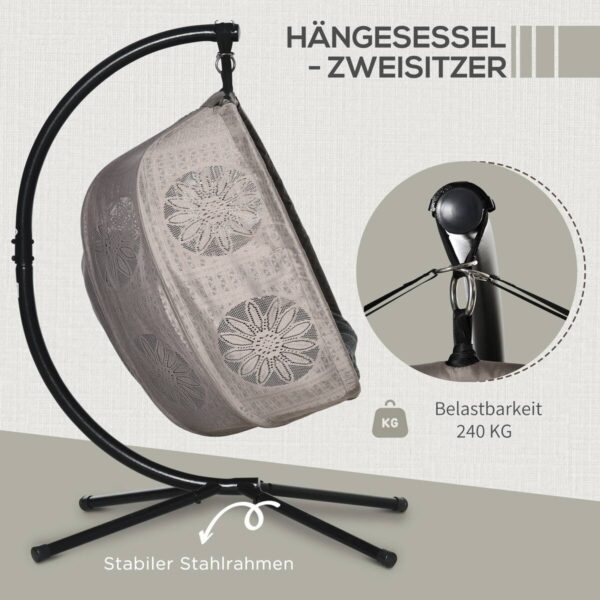 Outsunny Hängesessel mit zwei Sitzplätzen schwarz Polyester B/H/L: ca. 126x172x132 cm – Bild 5
