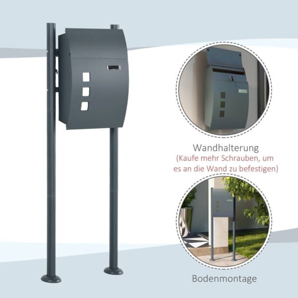 HOMCOM Briefkasten dunkelgrau B/H/L: ca. 15x44x114 cm – Bild 5