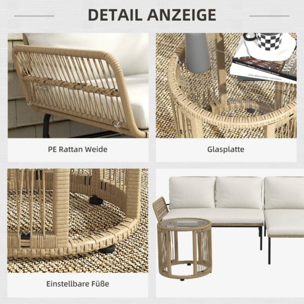 Outsunny Sitzgruppe cremeweiß Polypropylen B/H/L: ca. 79x122x75 cm – Bild 3