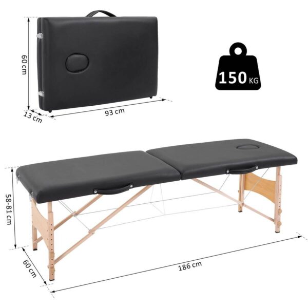 HOMCOM Massageliege schwarz Holz B/H/L: ca. 60x186x58 cm – Bild 2