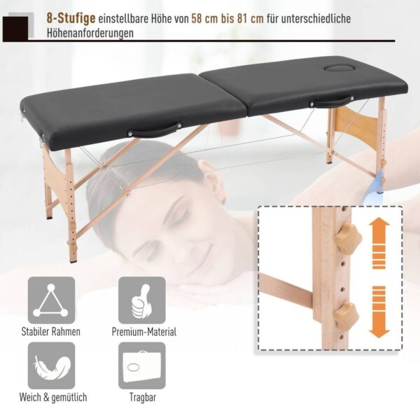 HOMCOM Massageliege schwarz Holz B/H/L: ca. 60x186x58 cm – Bild 3