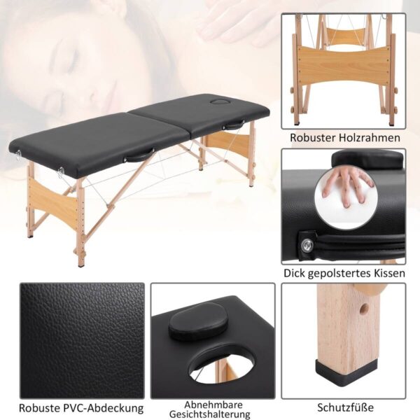 HOMCOM Massageliege schwarz Holz B/H/L: ca. 60x186x58 cm – Bild 4