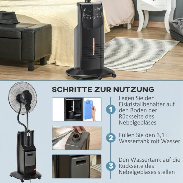 HOMCOM Ventilator schwarz Polypropylen Edelstahl Kunststoff B/H/L: ca. 44,5x44,5x135 cm – Bild 2