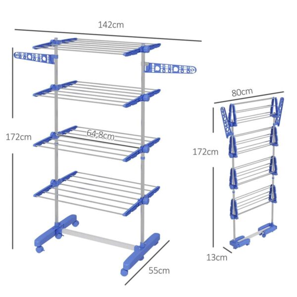 HOMCOM Wäscheständer blau Polypropylen B/H/L: ca. 55x142x172 cm – Bild 4
