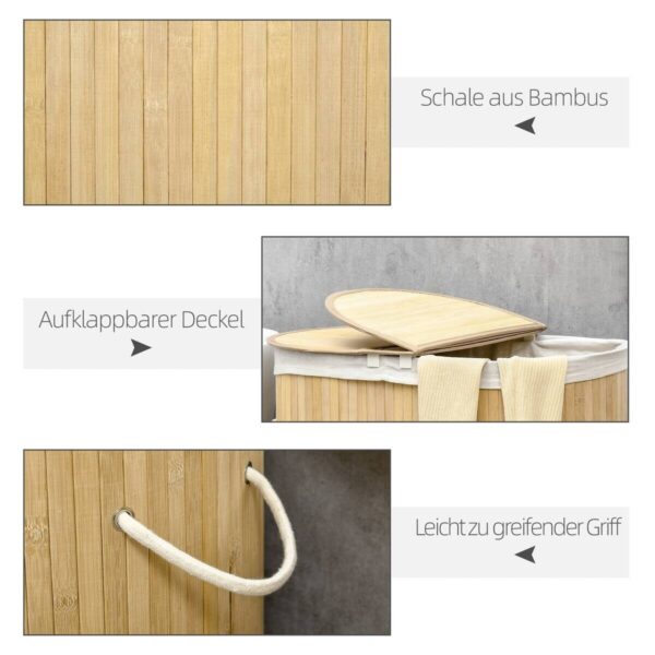 HOMCOM Wäschekorb natur Polypropylen B/H/L: ca. 37x62,5x60,5 cm HOMCOM Wäschekorb natur Polypropylen B/H/L: ca. 37x62,5x60,5 cm – Bild 5